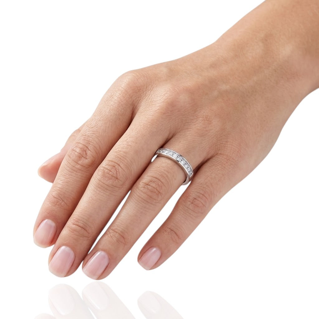 Sterling Silver Half Eternity Ring 2 mm Bread Bright Set Round CZ Stone RCZ0380901