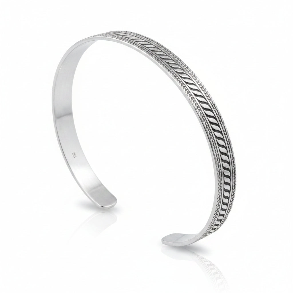 Sterling Silver Plain Cuff Bangle BA020600019, showcasing a stylish and sleek plain sterling silver cuff bangle.