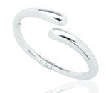 Plain sterling silver open bangle displayed, featuring a sleek and modern design, dimensions 10 x 50 x 60 mm.