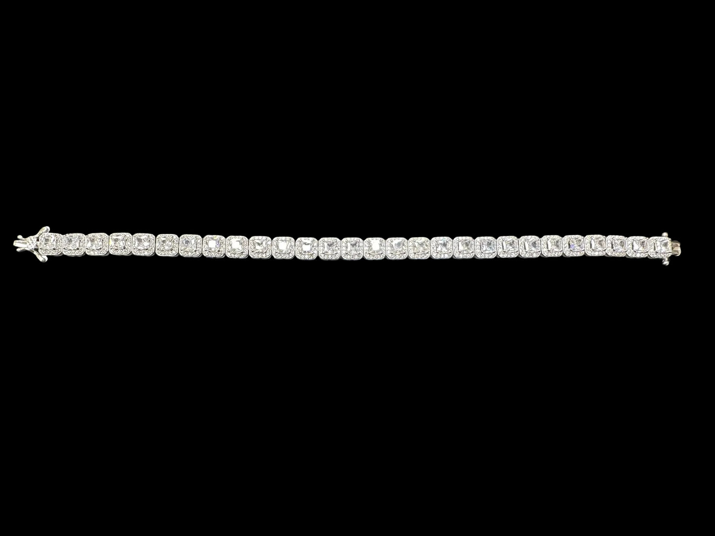 Sterling Silver Square-Cut Halo Cz Bracelet BCZ002