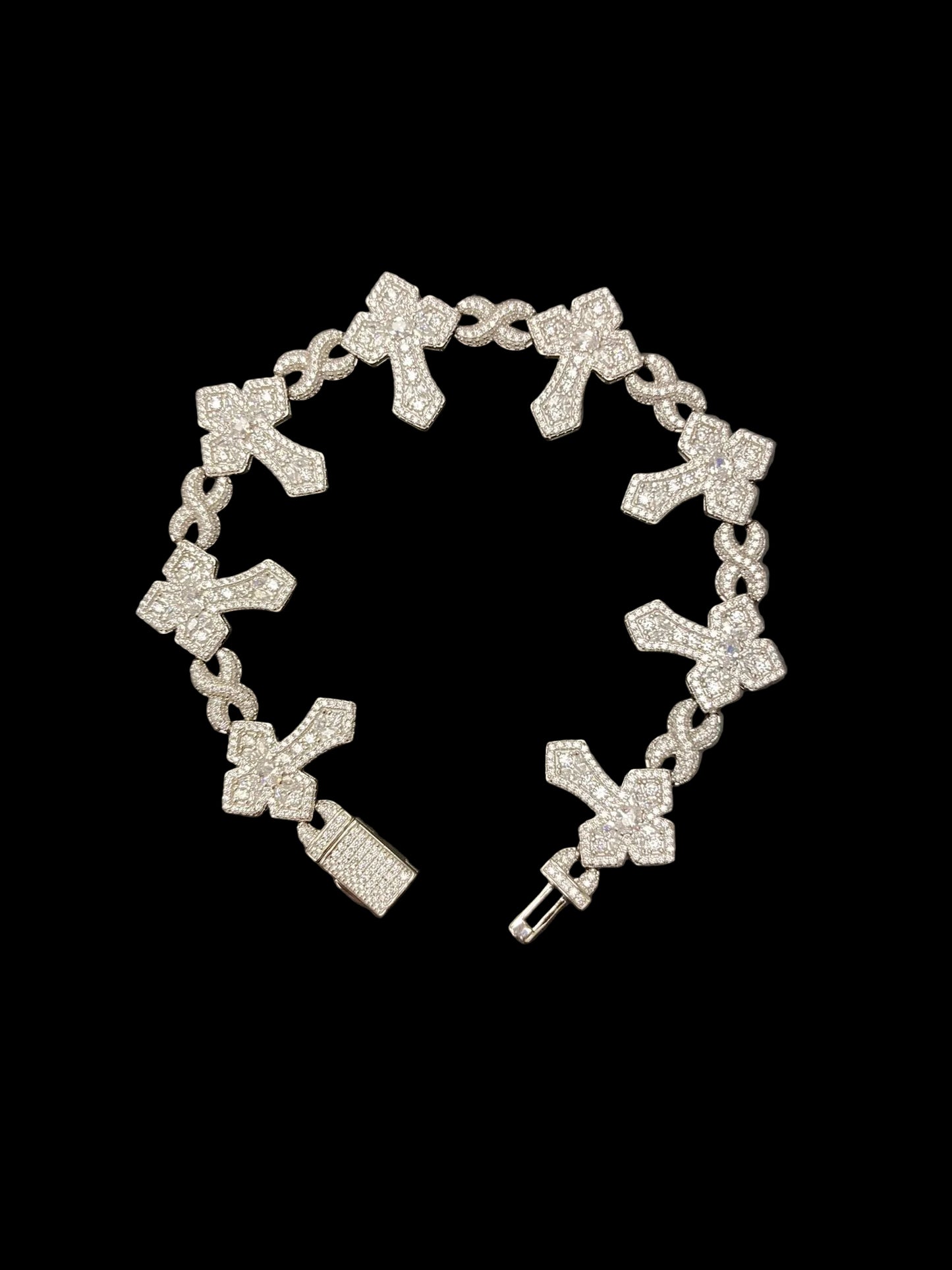 Sterling Silver 9" Cross Bracelet CZ Stone BCZ0374601