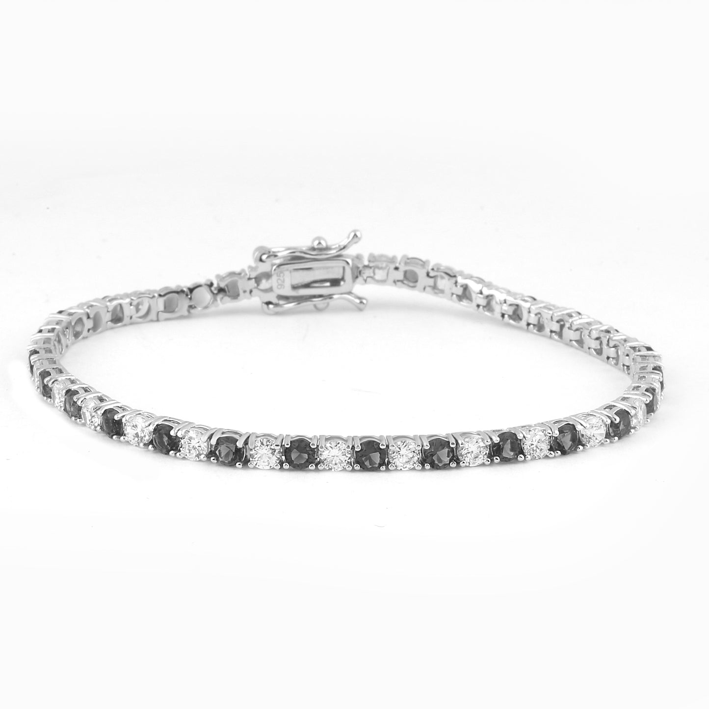 Sterling Silver 7.5" Tennis Bracelet Black-White 3 MM CZ Stone BRCZ106SW
