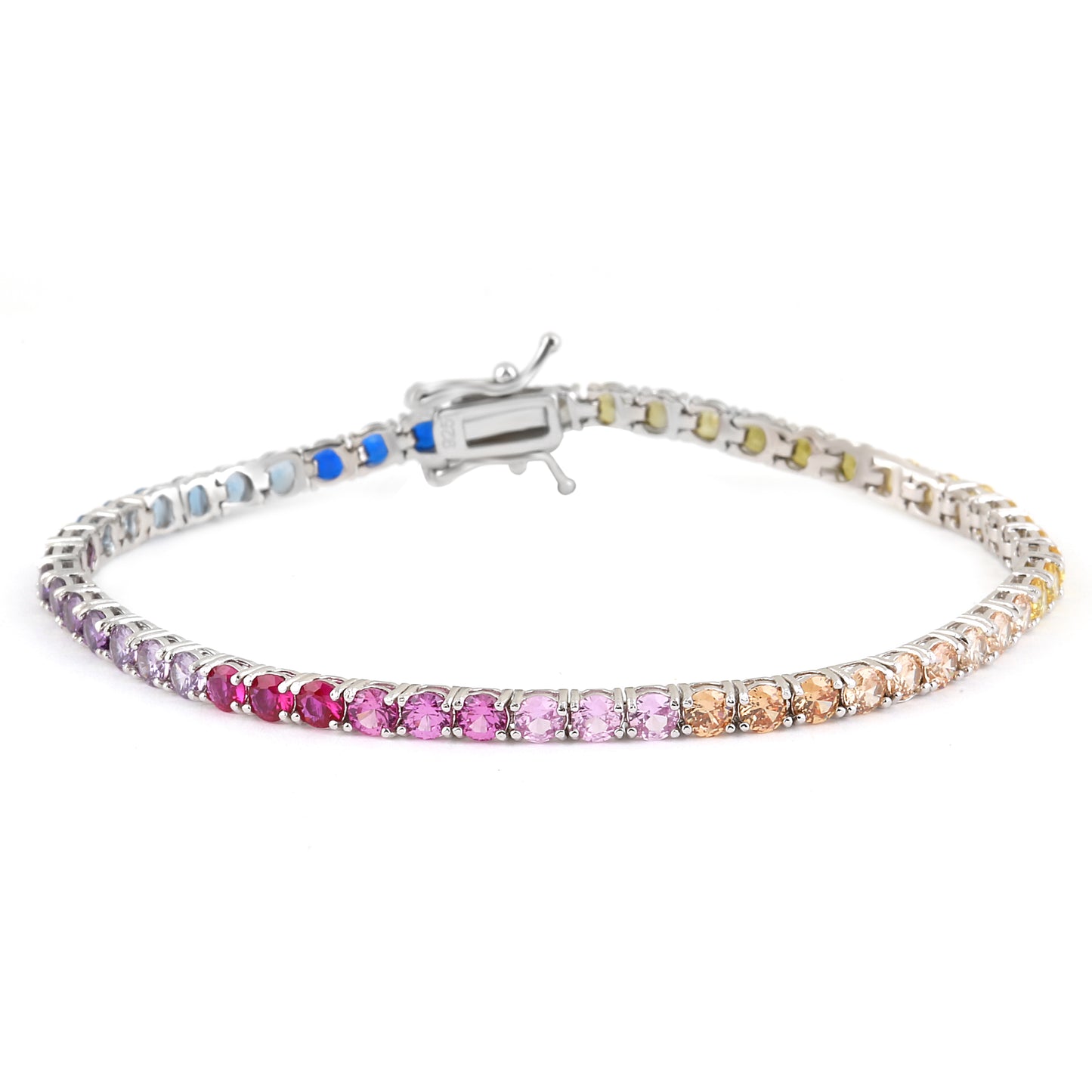 Sterling Silver 7.5" Tennis Bracelet Rainbow 2 MM CZ Stone BRCZ106RBW