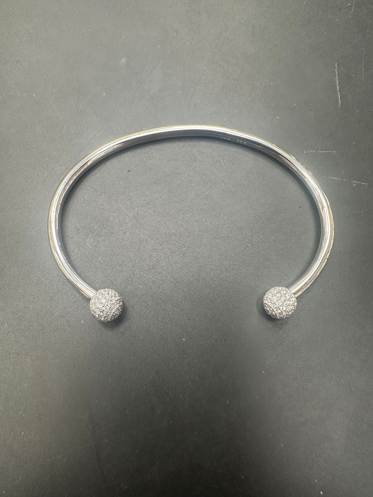 Sterling Silver Oval CZ Top Torque Bangle BCZ10136