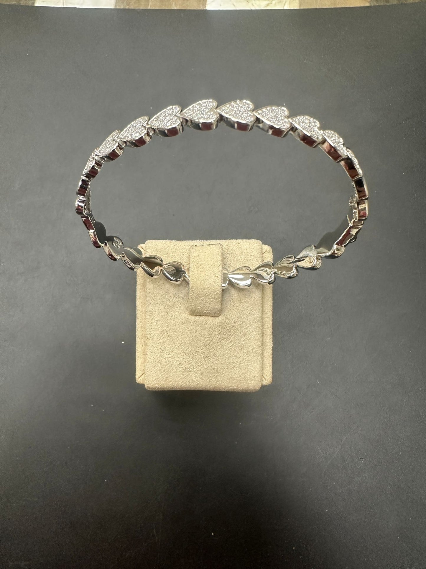 Sterling Silver Cz Heart Shape Bangle BCZ308