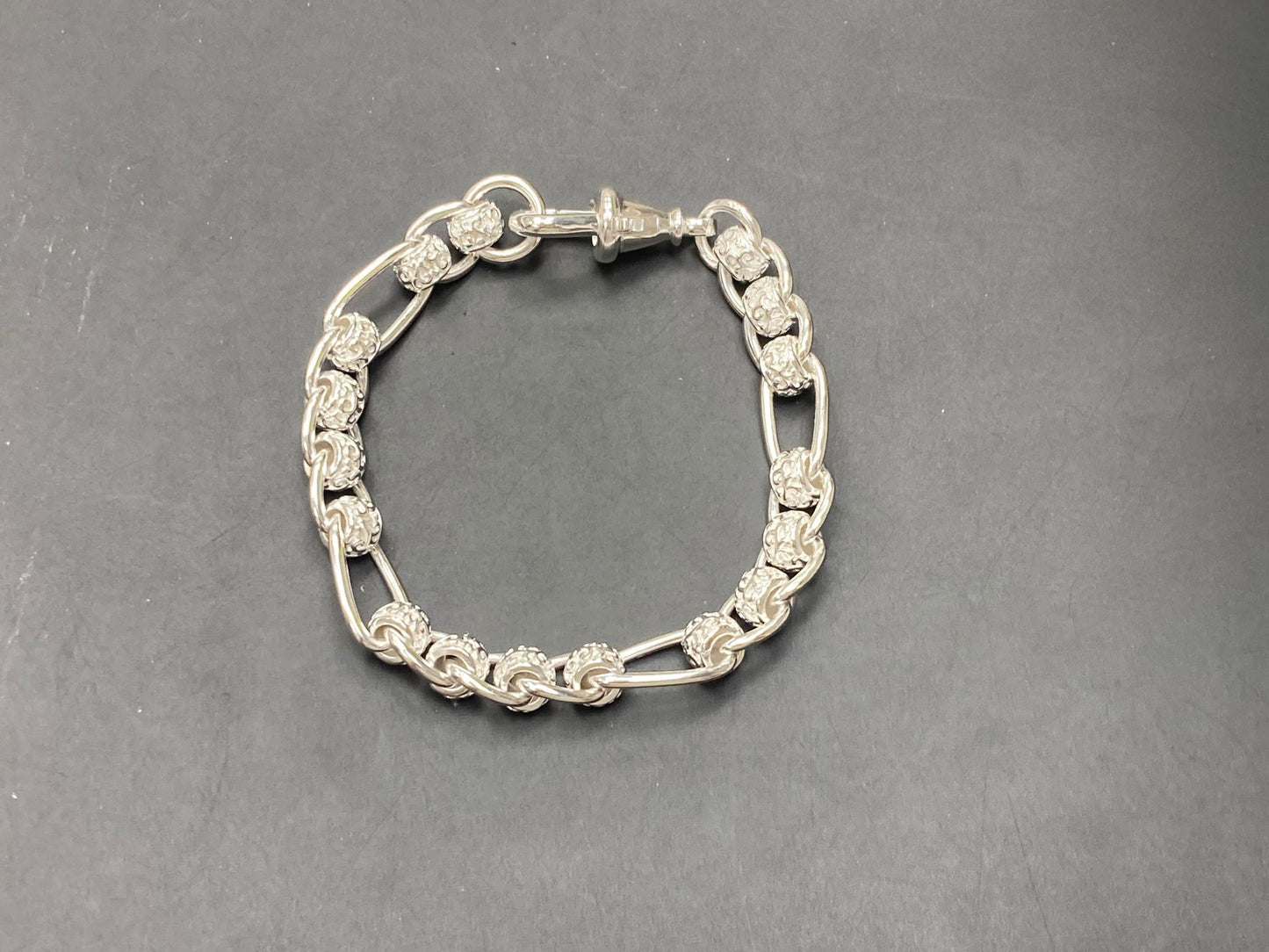 Sterling Silver Plain Pattern Figaro Rollerball Bracelet BRC006