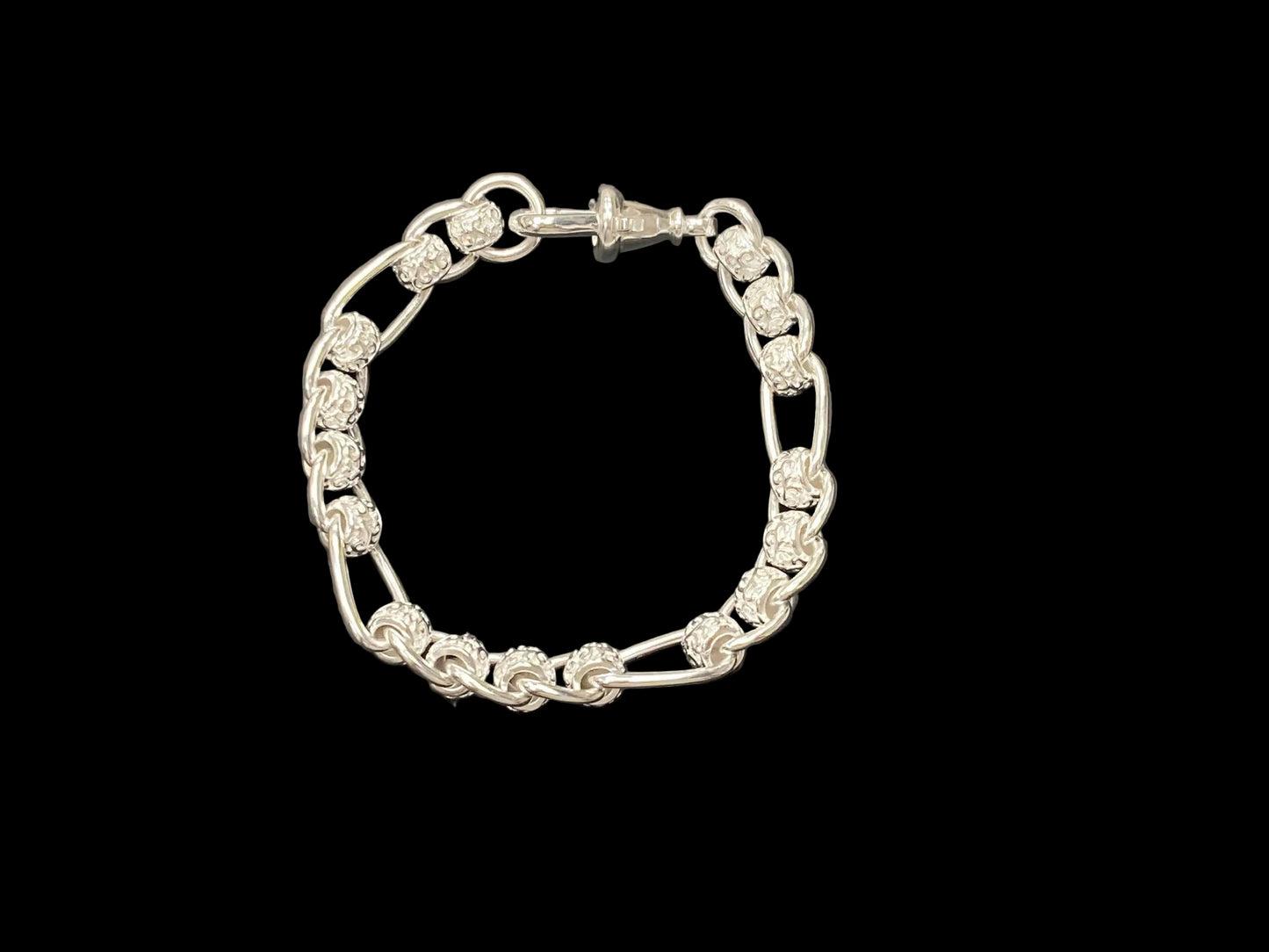 Sterling Silver Plain Pattern Figaro Rollerball Bracelet BRC006