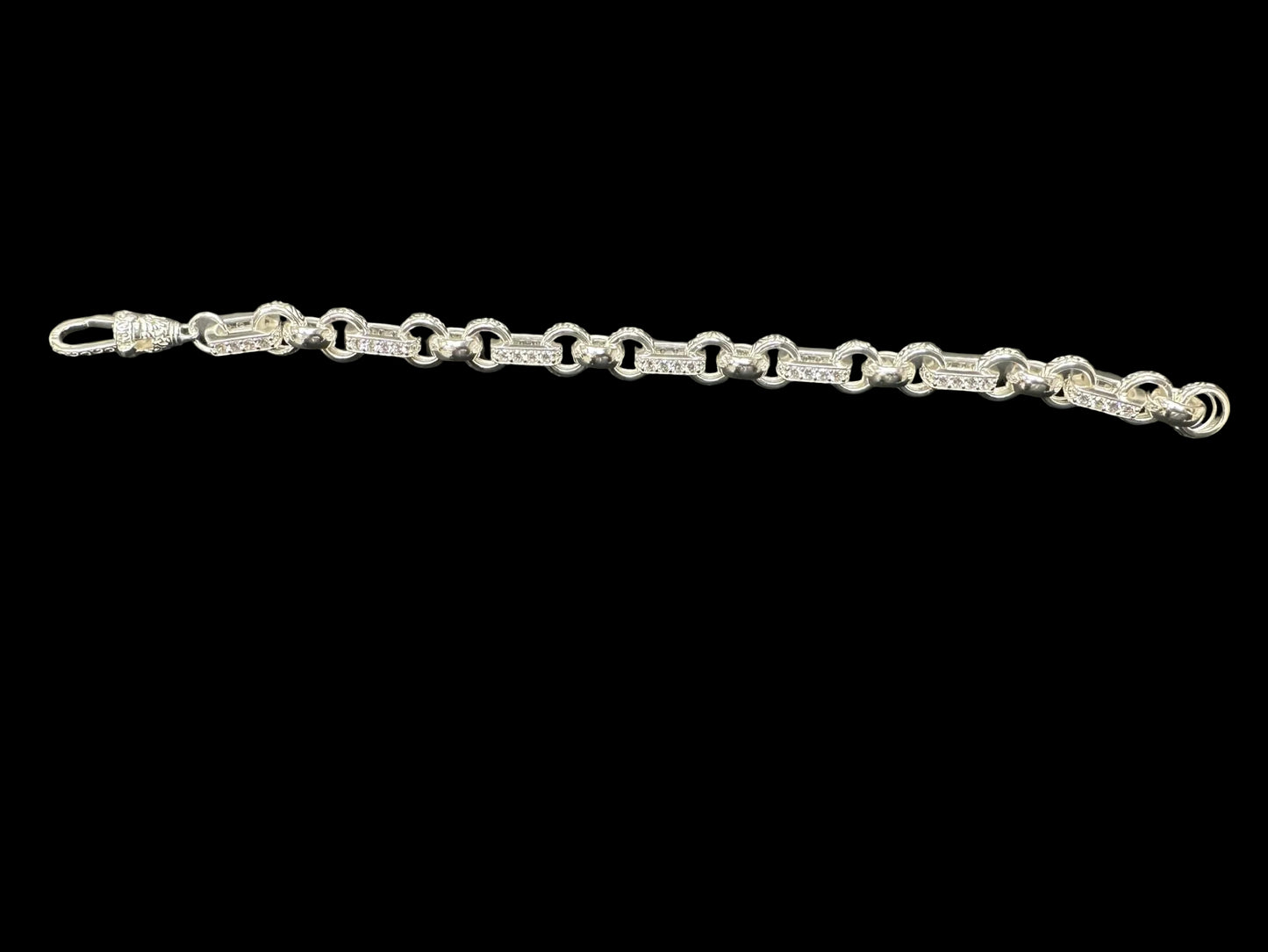 Sterling Silver Cz Pattern Gypsy-Link Bracelet BRCZ006