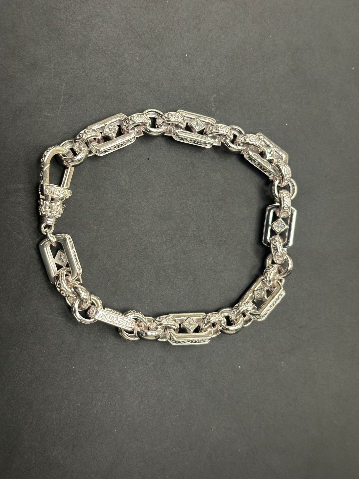 Sterling Silver Cz Pattern Gypsy-Link Bracelet BRC007