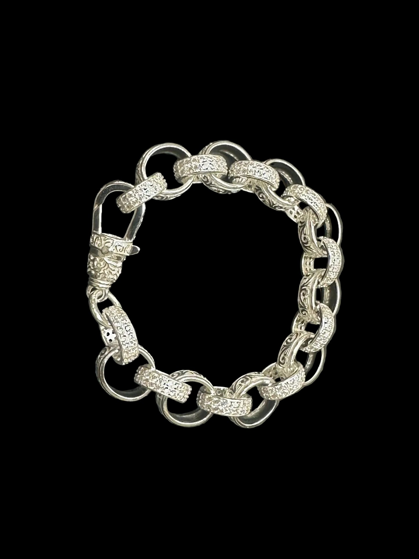 Sterling silver Cz belcher bracelet with a sparkling pattern design, BRCZ019.