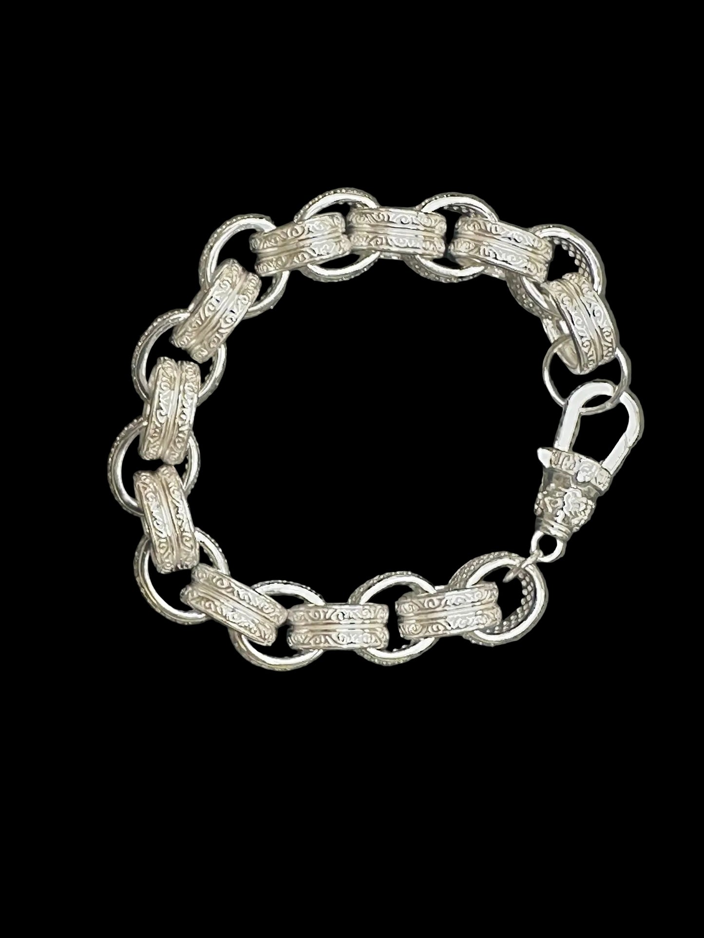 sterling silver CZ belcher bracelet BRCZ020, featuring ornate patterned links and a secure lobster clasp.