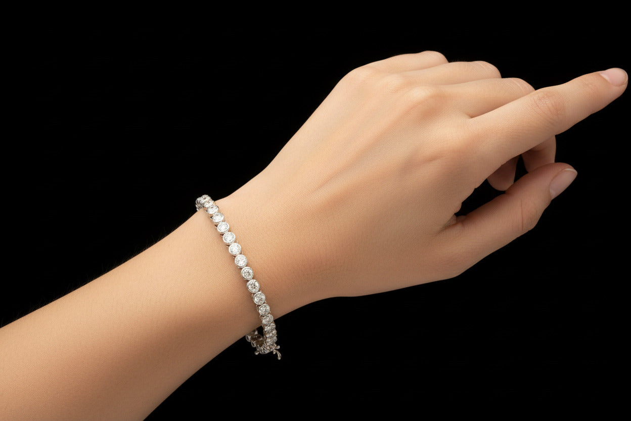 Rub-over silver tennis bracelet