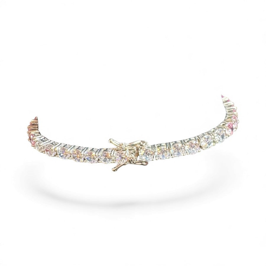 Sterling Silver Bracelet Red CZ Stone 3 mm 7" BRCZ106