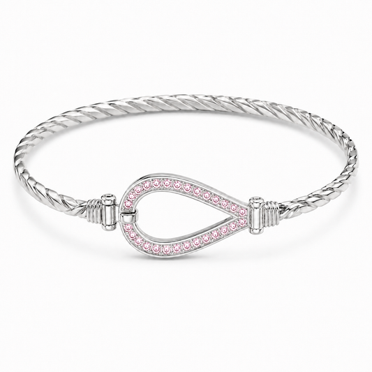 Sterling Silver HorseShoe Bangle CZ Stone – Pink Large