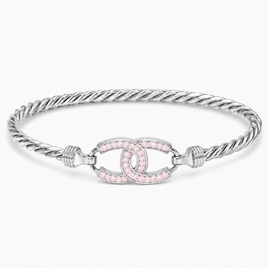 Sterling Silver Double Horse Shoe Kid's Bangle CZ Stone – Pink