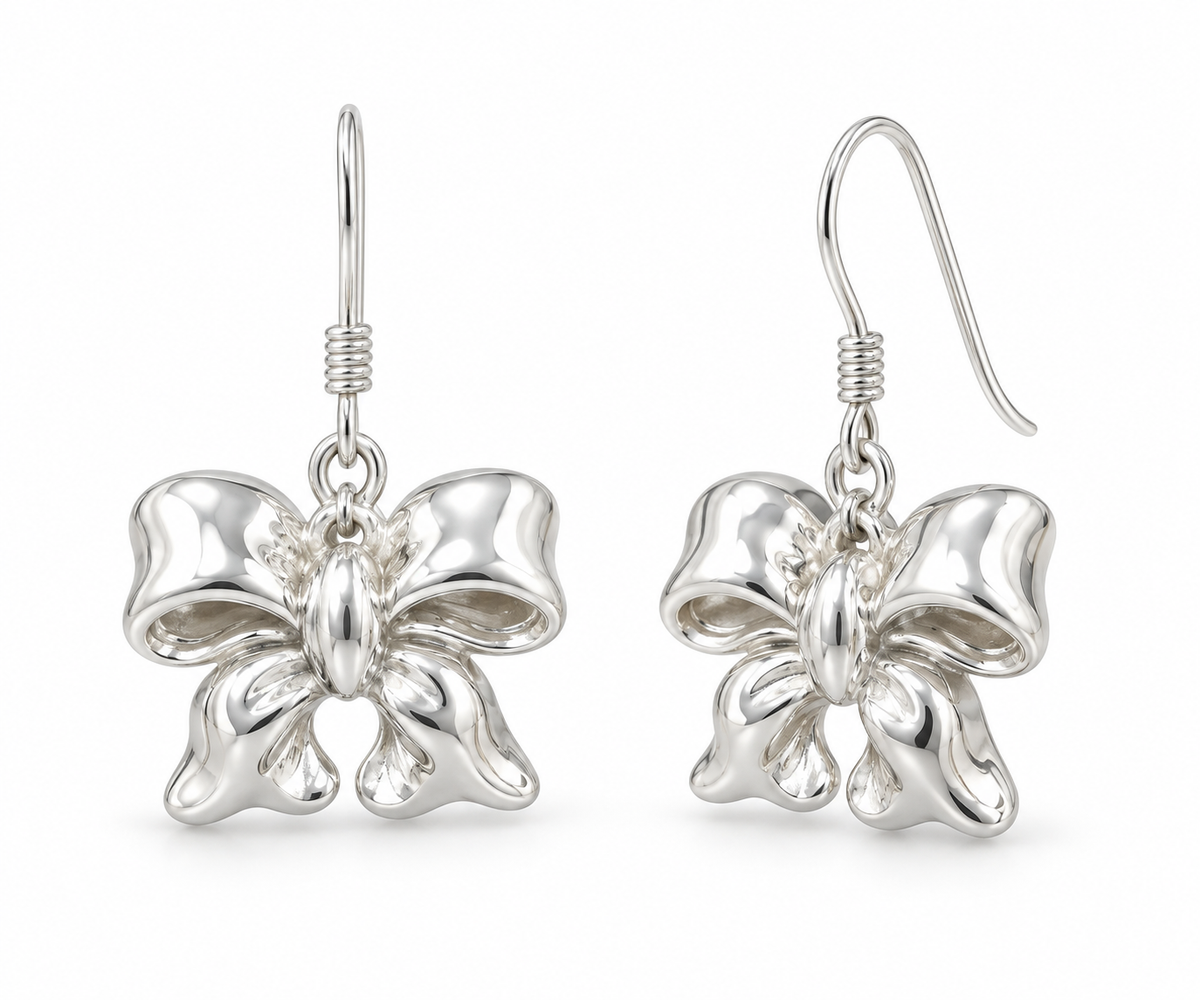 Sterling Silver Plain Bow Earrings