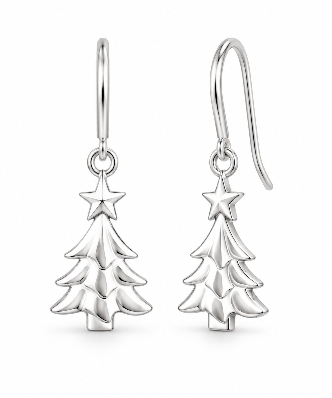 Sterling Silver Plain Christmas Tree Drop Earrings EP0005