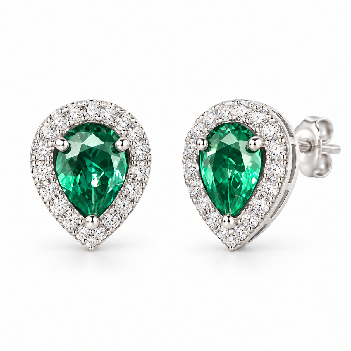 Sterling Silver Stud Earring CZ Stone – Green