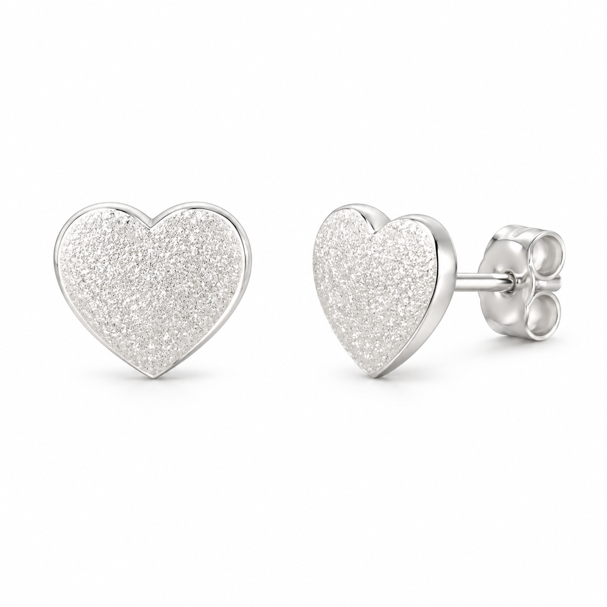 Sterling Silver Stud Earring Plain Heart Shape