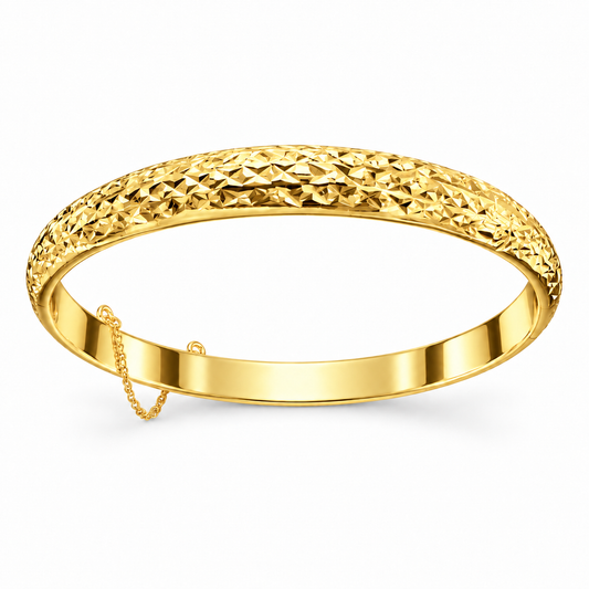 Sterling Silver Diamond Cut Bangle – Gold