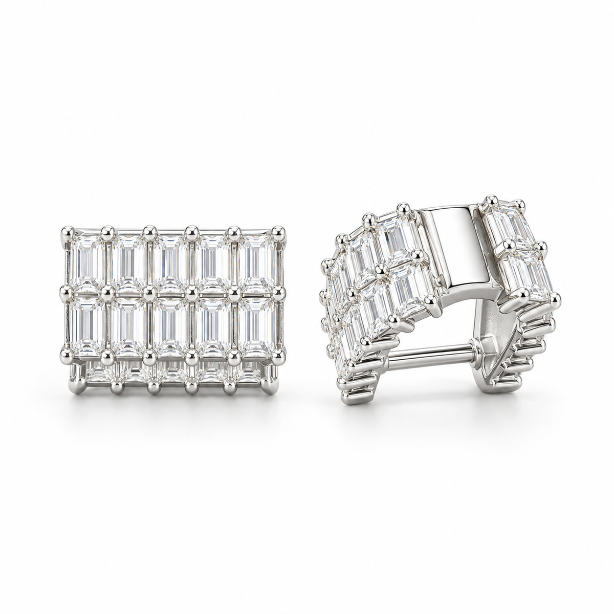 Sterling Silver Baguette Pavé Huggies Earring CZ Stone