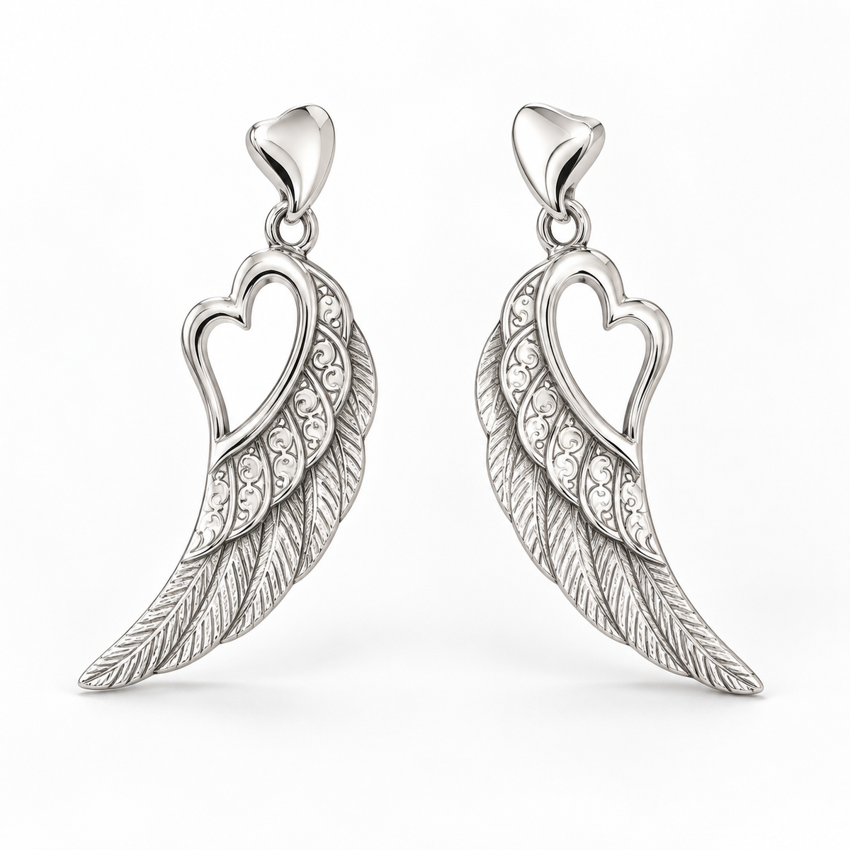 Sterling Silver Cz Open Heart Wings Earrings ECZ8312