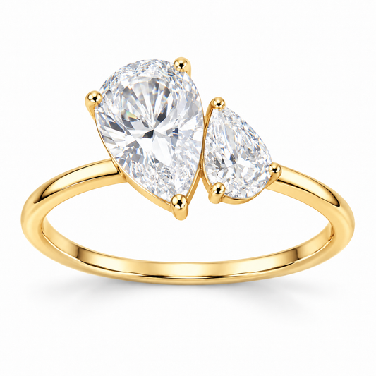 Sterling Silver Two Pear Stone Ring Cz Stone RCZ2550