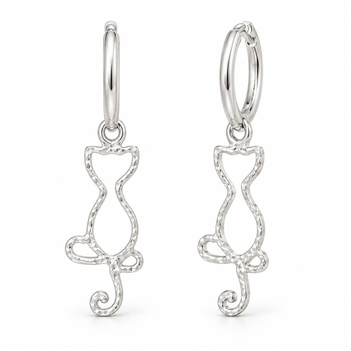 Sterling Silver Cat Drop Earrings EP0013