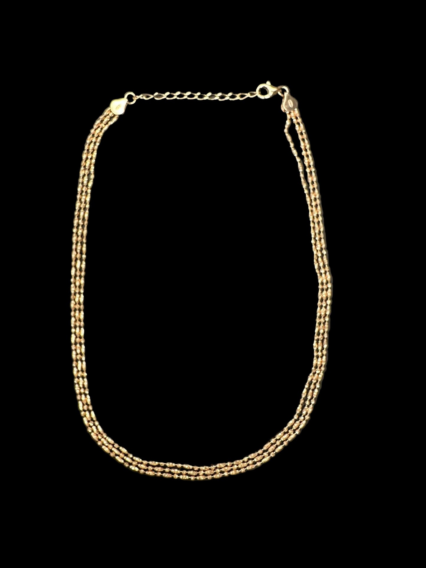 Sterling Silver 3 Strand 18" Diamond Cut Oval Bead Chain Rose Plated CHN3370