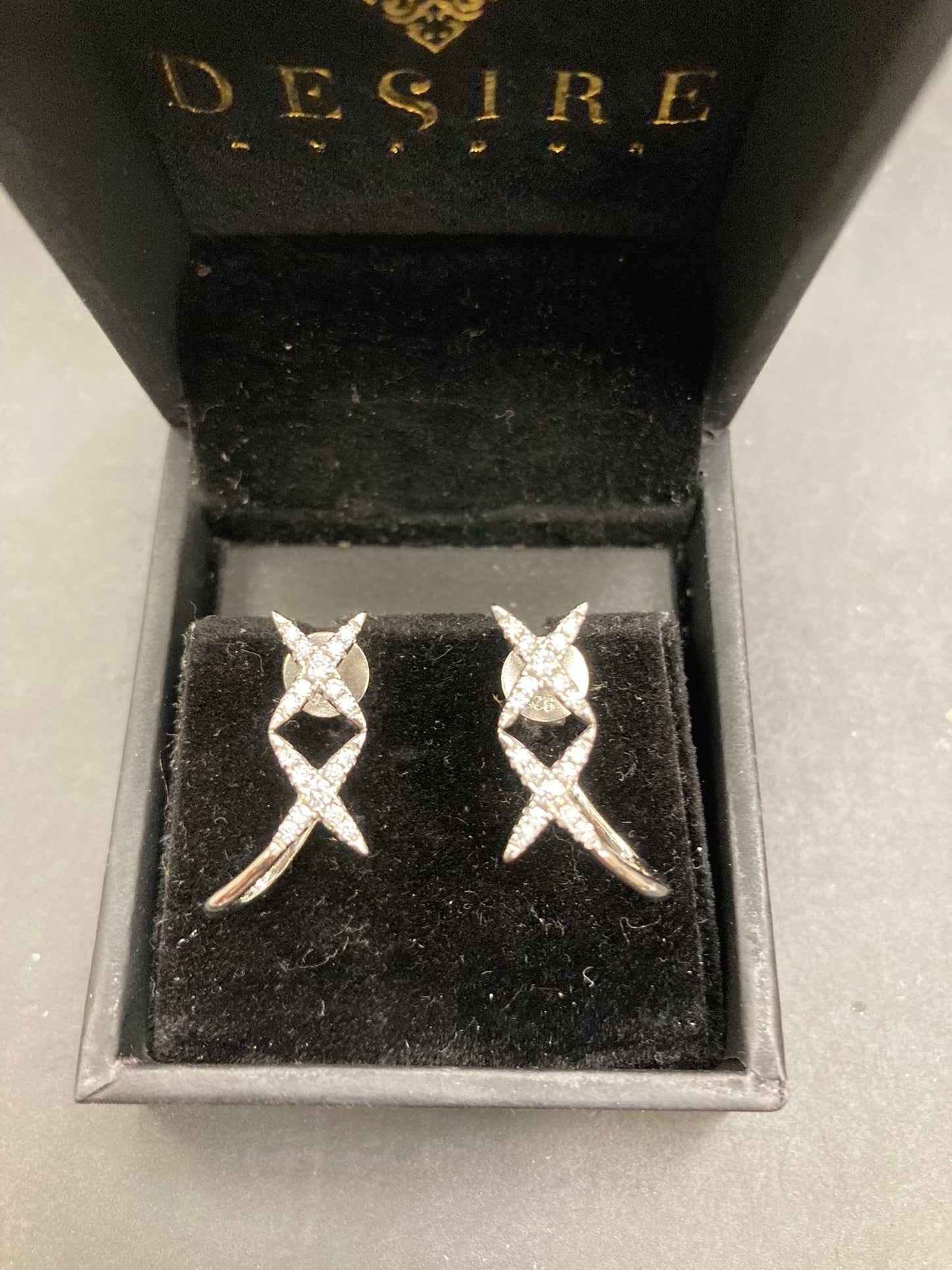 Sterling Silver Cz Double X Earrings ECZ005