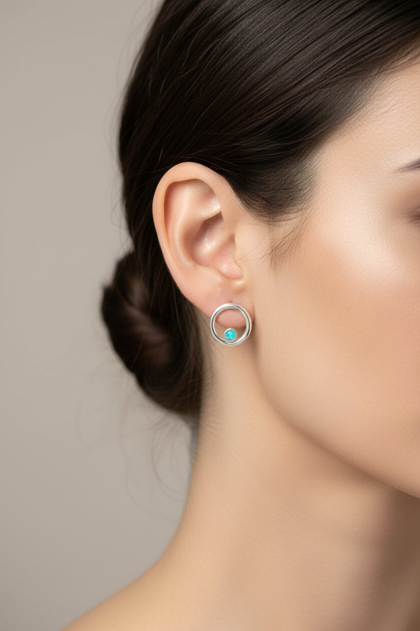 Sterling Silver Cz Blue Opal Earrings ECZ006
