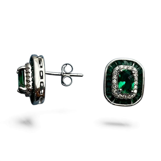 Sterling Silver CZ Stud Earring – Green