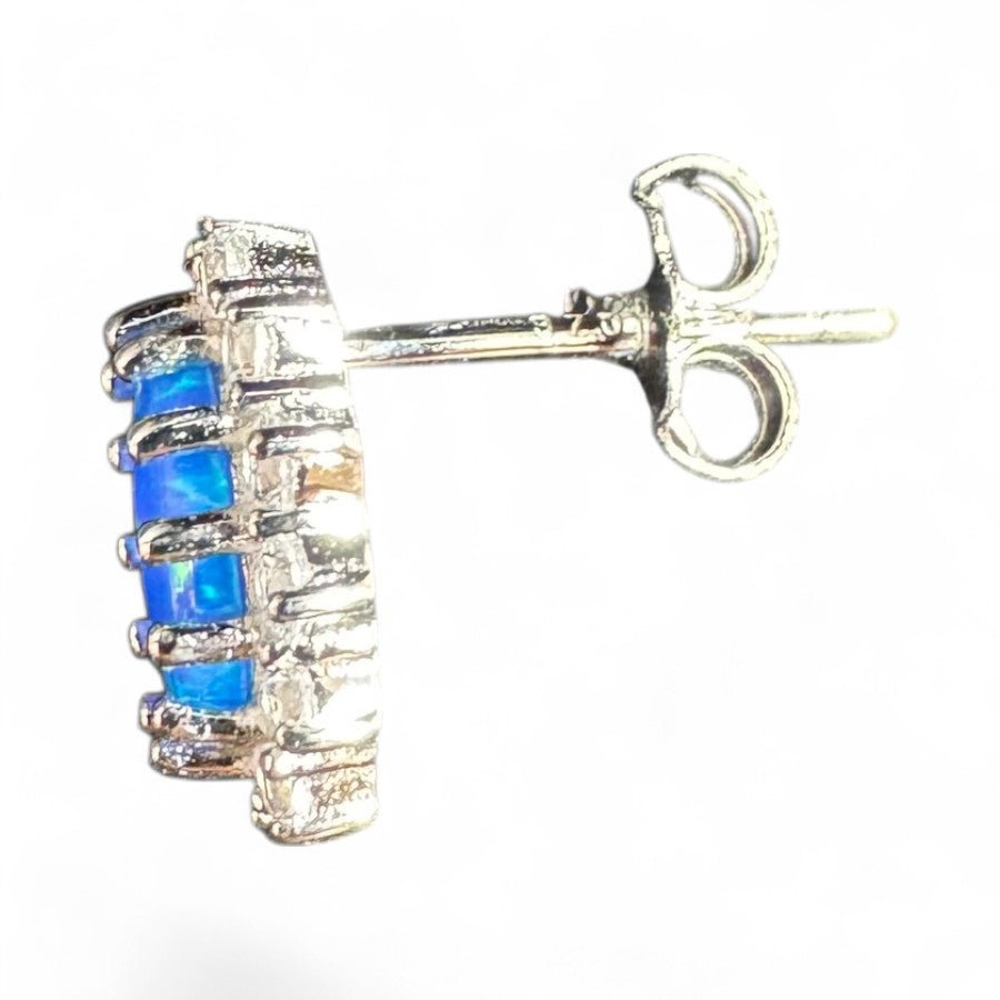 Sterling Silver Stud Earring CZ OPAL Stone ECZ215L