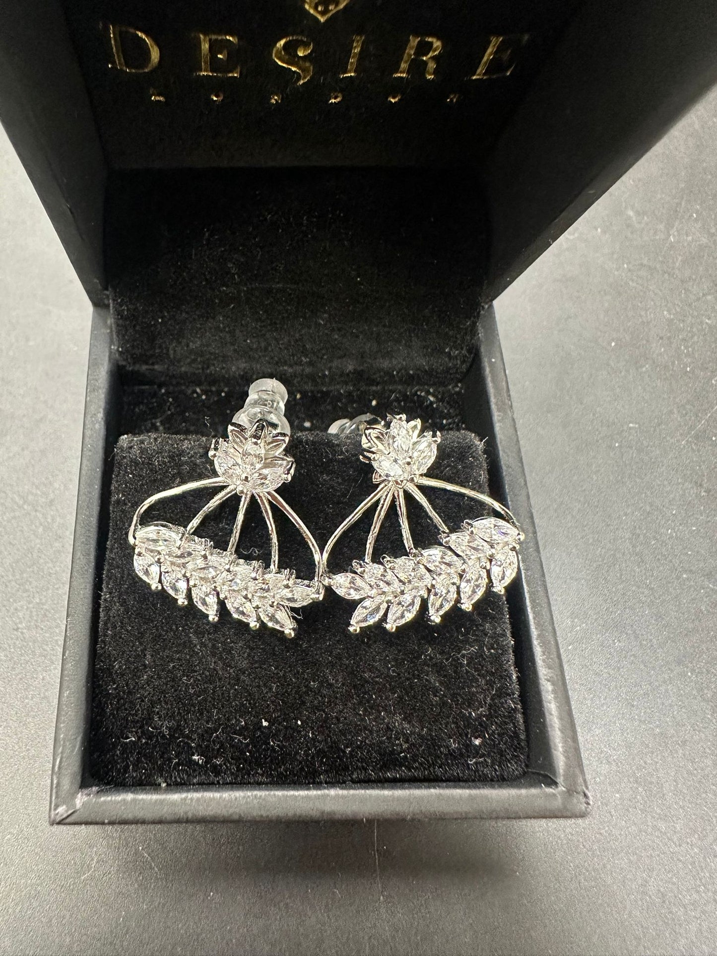 Sterling Silver Leaf Earring CZ Stone ECZ33107