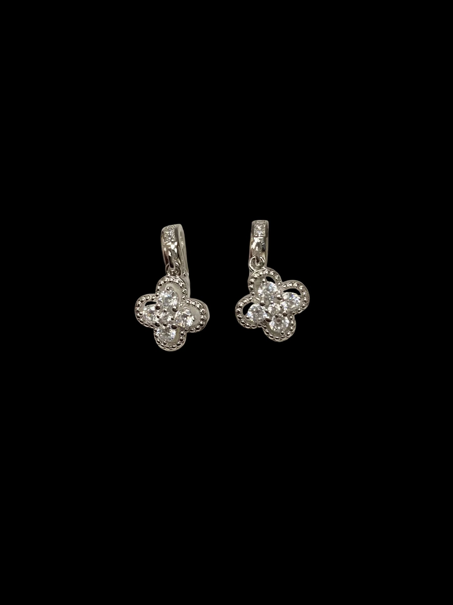 Four Petal CZ Drop Earrings - Silver - ECZ6109