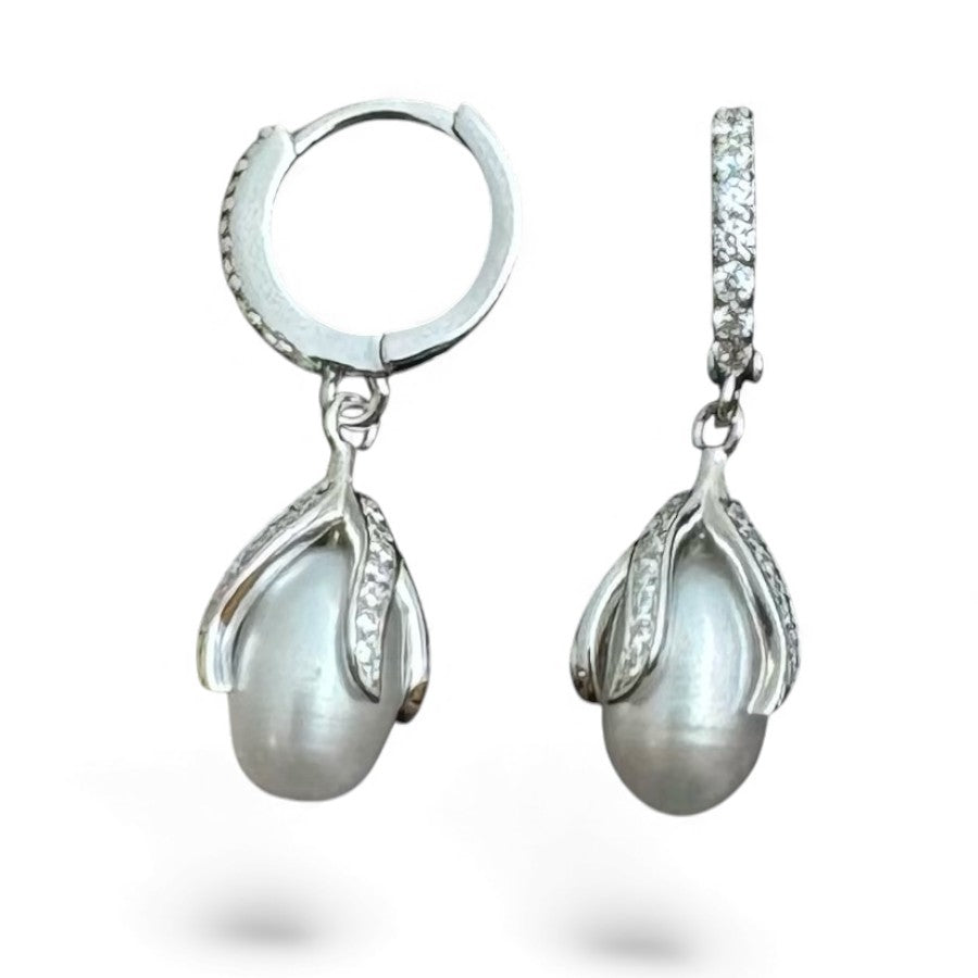 Sterling Silver Pearl Earring CZ Stone ECZ9805