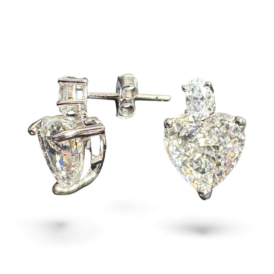 Sterling Silver Stud Earring Heart Shape CZ Stone ECZA815