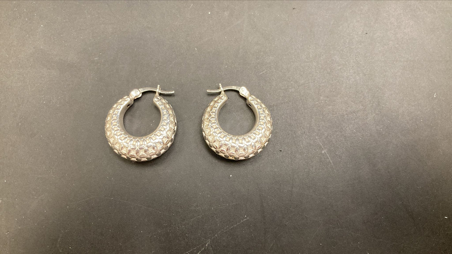 Sterling Silver Creole Hoop Earrings EP10016 displayed on a black background.