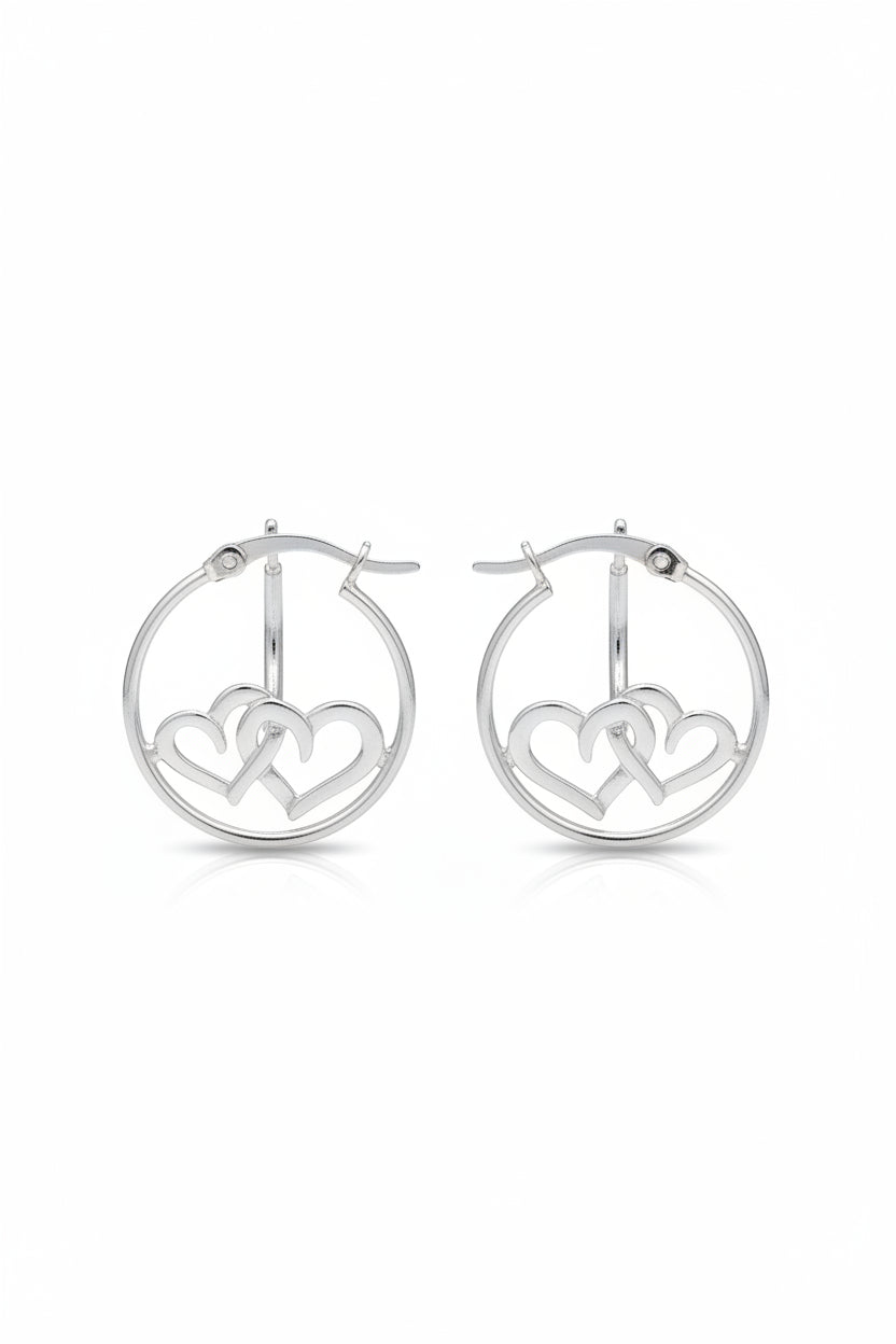 Sterling Silver Heart Hoops Earrings EP10201 showcasing elegant heart design in a hoop style.