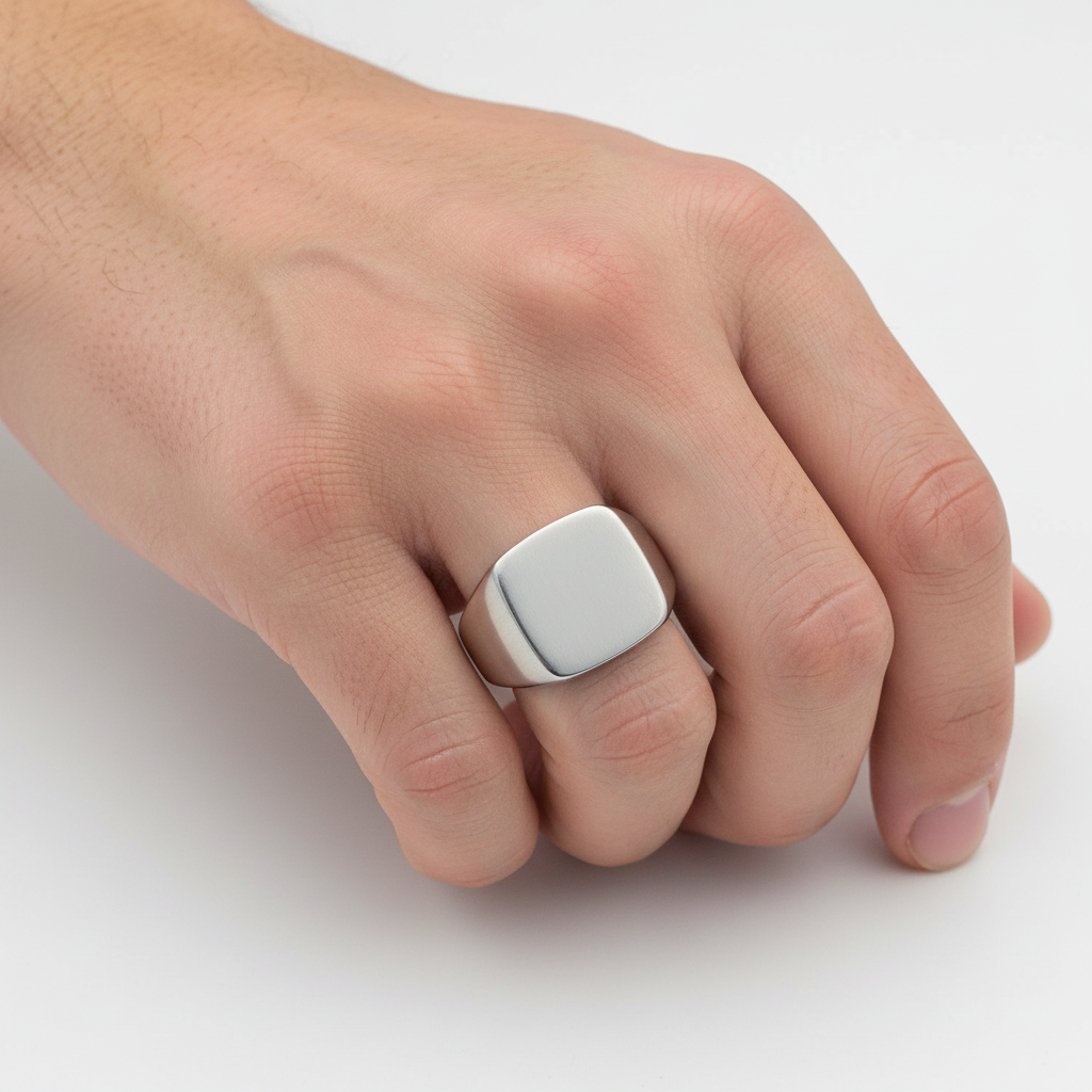 Silver signet ring with a square top