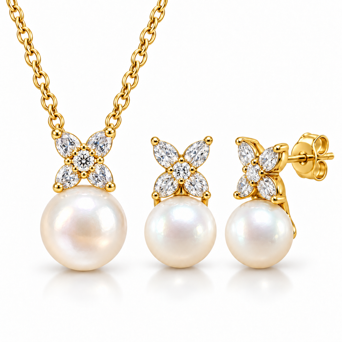 Sterling Silver Pearl Earring-Necklace Set NECZ2607166