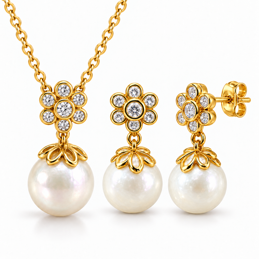 Sterling Silver Pearl Earring-Necklace Set NECZ2607167