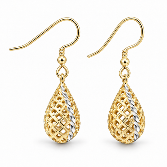 Sterling Silver Filigree Puffed Teardrop Earrings ECZ248467
