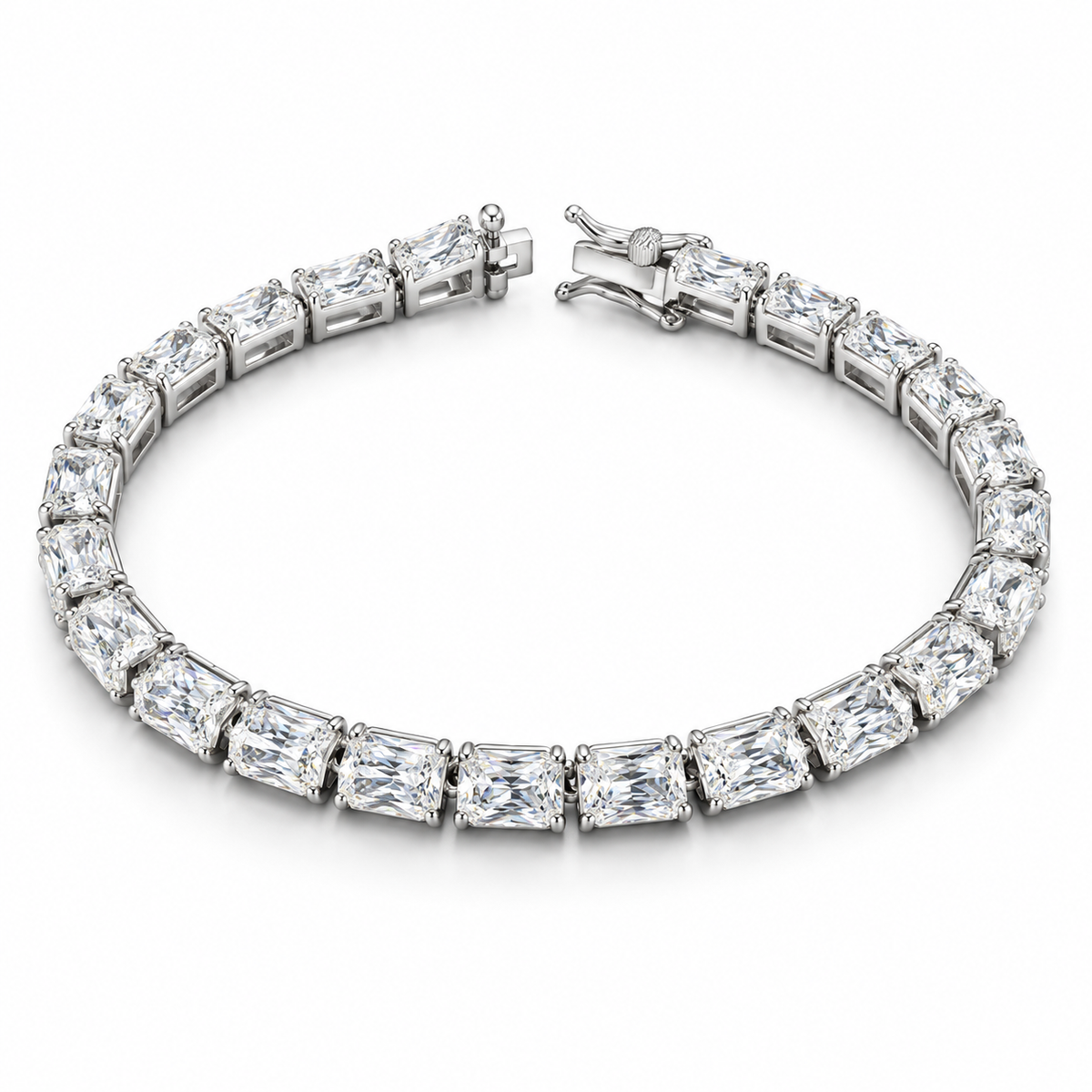 Sterling Silver 7" Emerald Cut 6.5x4.5 CZ Stone Bracelet BRCZ2607169
