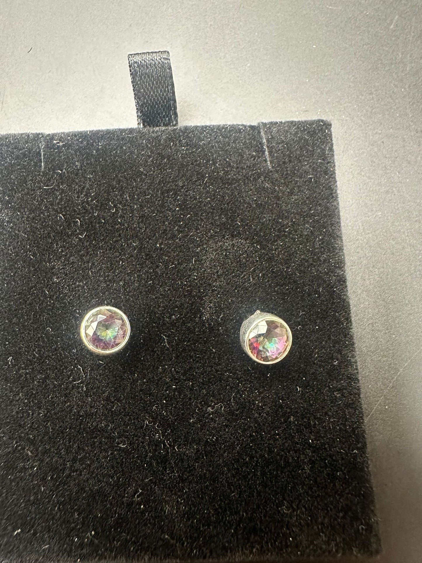 Sterling Silver Stud Earring Round Mystic Stone MPCZ3343