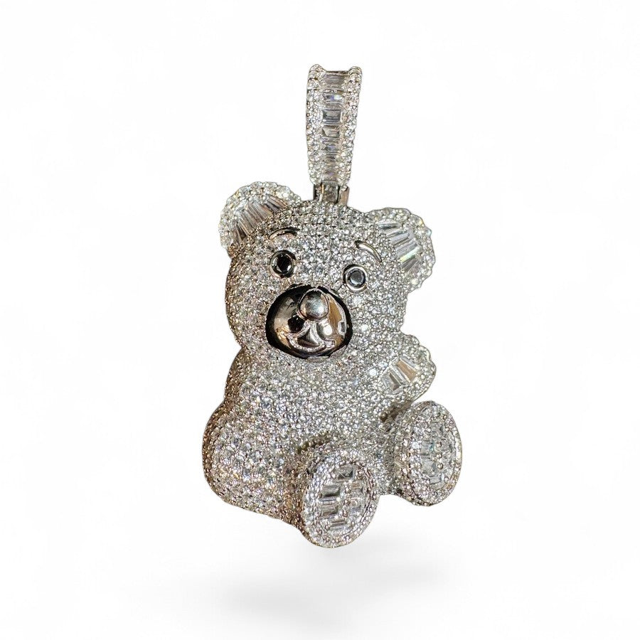 Sterling Silver Teddy Bear Pendant CZ Stone MPCZ3369