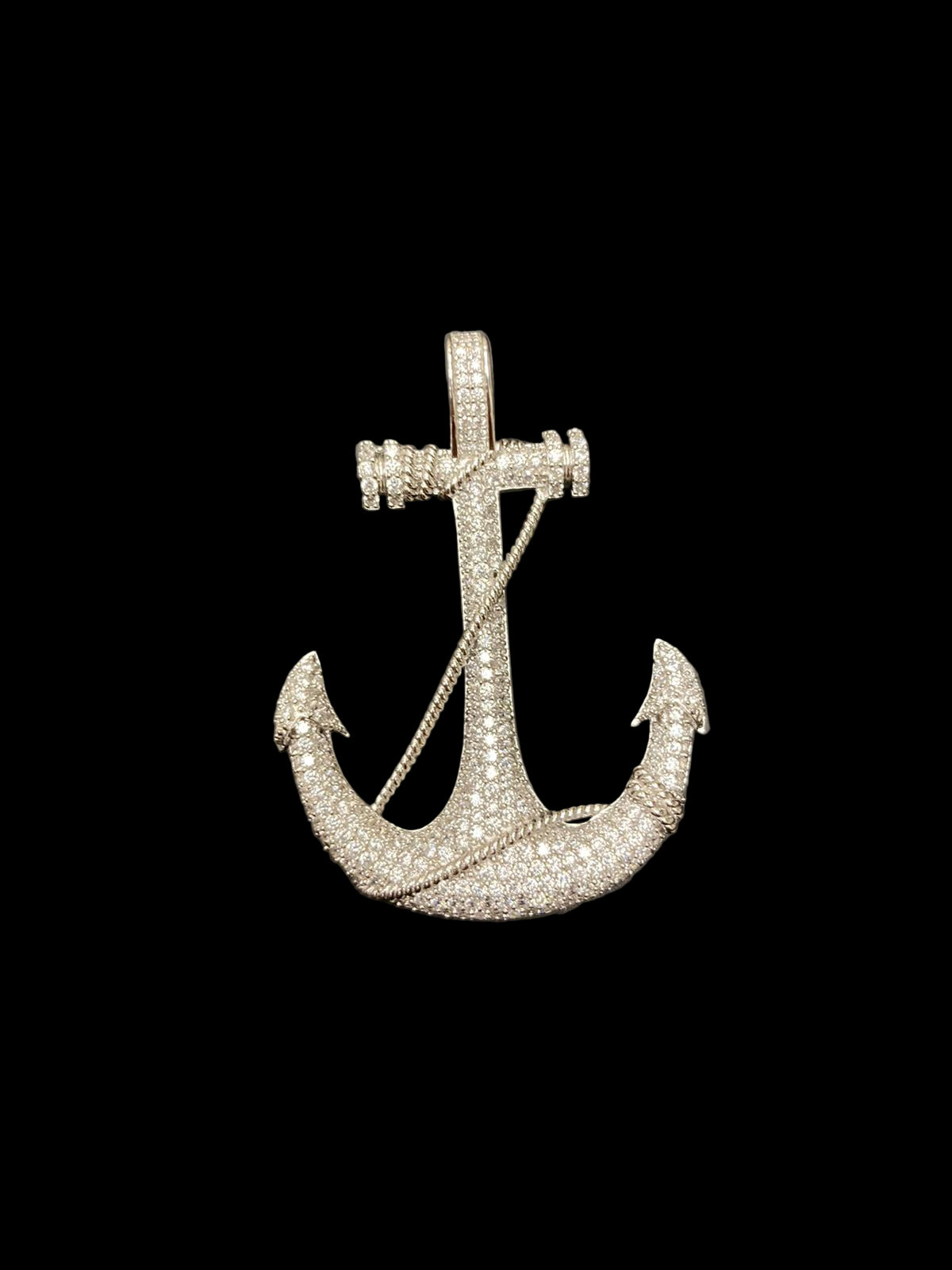 Sterling Silver Anchor Pendant CZ Stone MPCZ3398