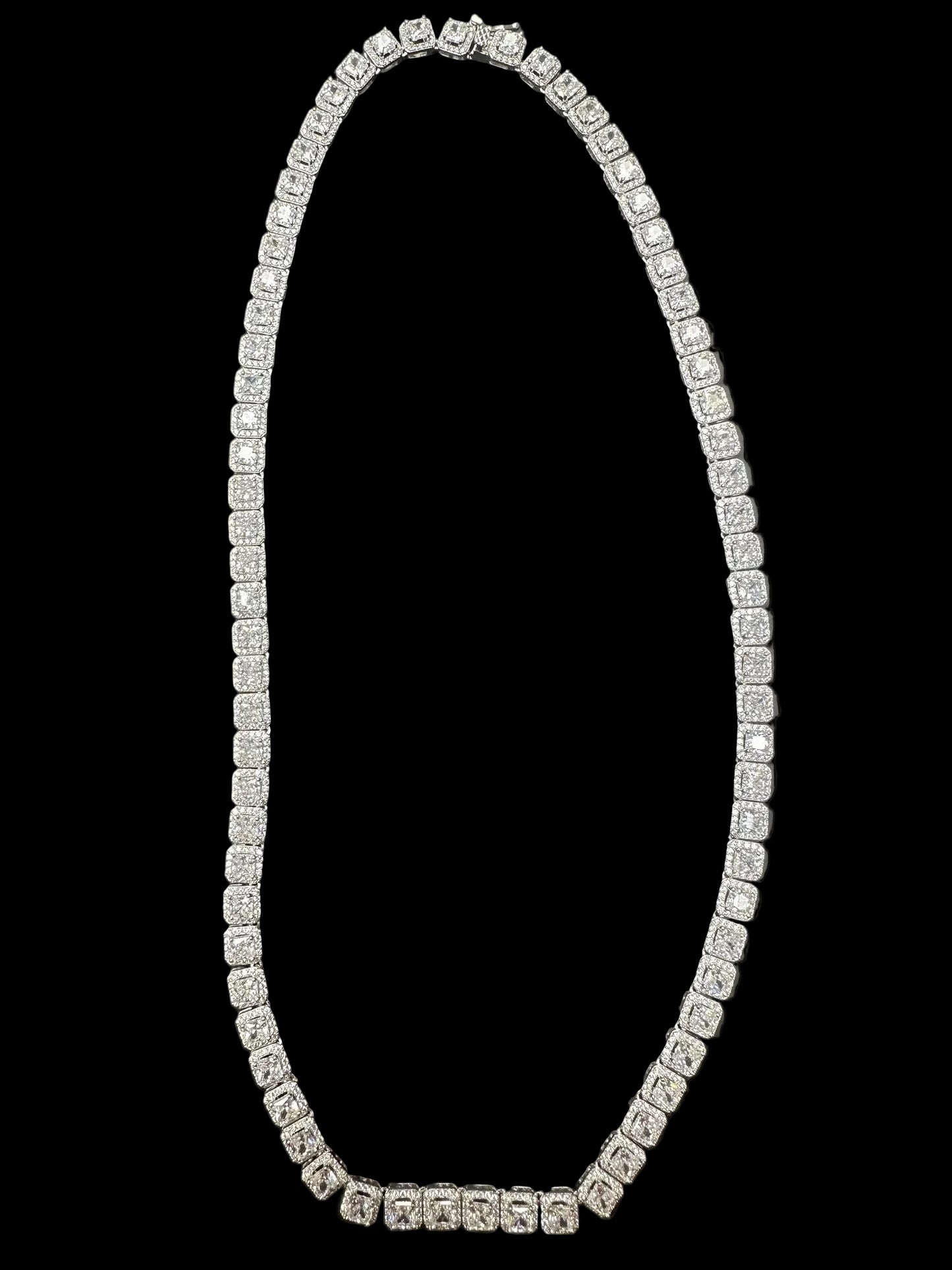 Sterling Silver Square-Cut Cz Iced Out Halo Necklace NCZ002