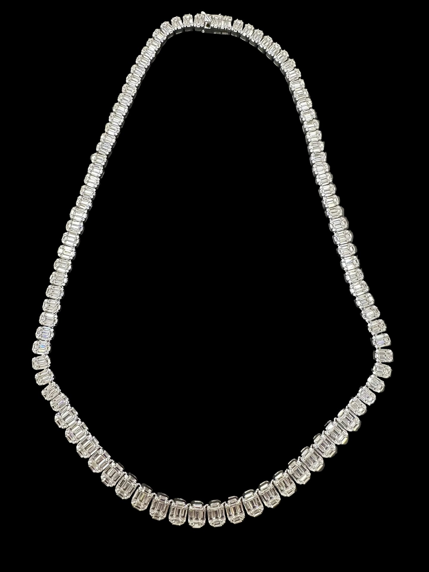 Sterling Silver Cz Baguette-Cut Halo Necklace NCZ005