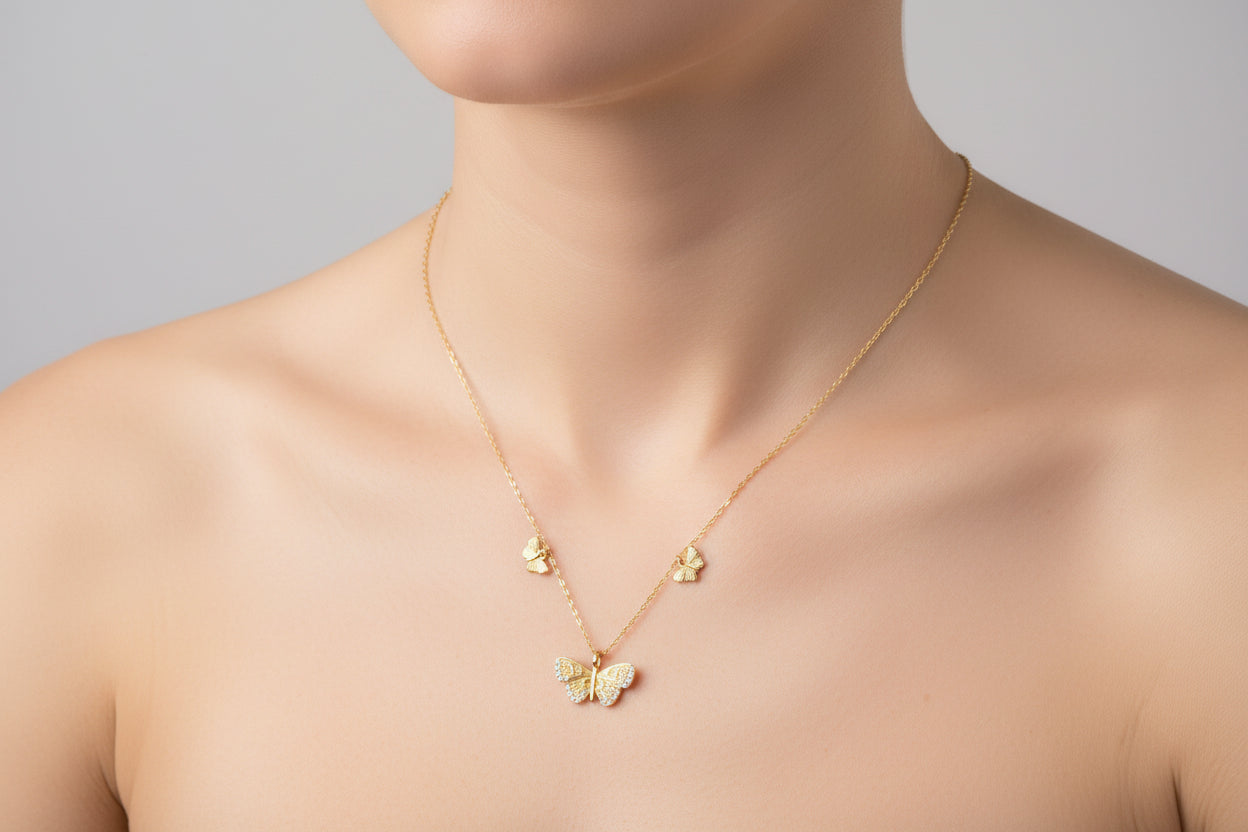 Sterling Silver Butterfly Necklace CZ Stone NCZ10010Y
